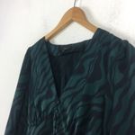 J.Crew  Emerald Green Zebra Satin V Neck Puff Sleeve Blouse Size 6 Animal Print Photo 7