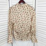 ZARA  Satin Floral Print Ruched Sides Blouse Cream Pink Small Button Front Photo 9