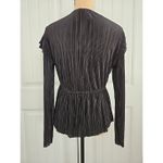 ZARA black plisse ruffle top Sz M Keyhole Neck Long Sleeve Elastic Waist Photo 4