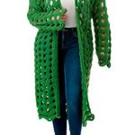 MM Knitted Twist Crochet Hollow Out Sweater Cardigan Long Sleeve Long OS Green Size undefined Photo 1