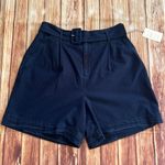 A New Day Women's High Rise Belted Cotton Textured Blue Navy Shorts Size Large Photo 0