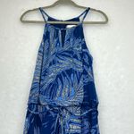London Times Women's Blue Palm Tropical Halter Jumpsuit/Romper Sz 10 Sleeves Photo 1