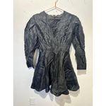 Maje  Black Linen Blend Openwork Embroidered Puff Sleeves Mini Dress Size 38 Photo 1