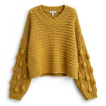 American Threads  Mustard Chunky Knit Bobble Sleeve V-Neck Sweater M Photo 0