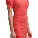 Guess  Dress NWT Ruched Bodycon Short Sleeve Mini Puff Sleeve Red Women's Large Photo 0