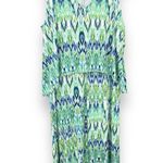 Chico's dress large Ikat print V neck sleeveless maxi stretch beach blue green Photo 0