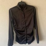 SheIn silk texture side ruched long sleeve button down dress top shirt blouse Photo 1