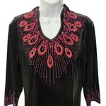 Black‎ Velvet Maxi Dress Pink Rhinestone Beaded Elegant Formal Long Sleeve M VTG Black Size M Photo 2