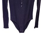 Aerie  Navy Blue Knit Rib Long Sleeve Snap Front Classic Henley Bodysuit Medium Photo 3