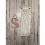 White Ruched Maxi Skirt Size Small Stretch Bodycon Drawstring Detail Photo 1