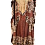 Vintage XL Cotton Scarf Sparkle beading and fur ball accents Bohemian Boho chic Brown Photo 1