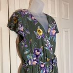 Blue Rain  Green Floral Romper Tie Belt Vneck XL Photo 8