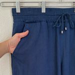 Time and Tru Linen Blend Navy Blue Wide Leg Pull On Pants, Sz Large Photo 2
