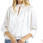 Krisa Ivory Cream High Neck Keyhole Cut Out Front Tie Waist Blouse Size XS Photo 0