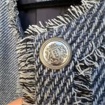 Chico's Chico’s Tweed Fringe Blazer Jacket Blue Wool Blend Textured Open Front Office 14 Photo 8