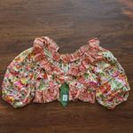 Farm Rio NWT Pink Floral Ruffle Chic Feminine Tropical Fairy Blouse Size Large Photo 1
