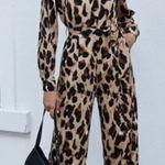 SheIn *5/$25 Sale* Leopard Print Long Sleeve Button Up Jumpsuit sz S Photo 0