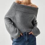 Commense Gray Oversized Overfold Off The Shoulder Knit Sweater S NWT Photo 0