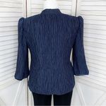 Vintage Pierre Labiche Plisse Satin Scrunch Pleated Puff Sleeve Blouse Blue 16 Blue Photo 3