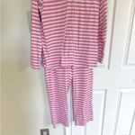 J.Crew Long-Sleeve Knit Pajama Set Women's Size L Pink White Striped Cozy Photo 3