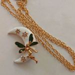 Glitter Wing Fairy On White Crescent Moon Brooch Pin Pendant Gold Photo 0