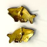 American Vintage Silver Fish Earrings Enameled 925 Sterling 5/8" Posts Signed Tropical Blue White Photo 1