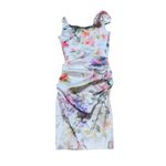 Rolando Santana White Floral Print Satin Ruched Sleeveless Square Neck Dress S Photo 1