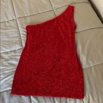 Red Sequin One Shoulder Cocktail Dress Size L Photo 0