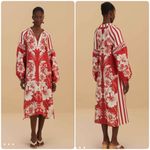 Farm Rio NWT  Floral Chains Stripe Long Sleeve Linen Midi Dress Photo 1