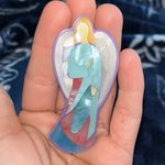 Lee Sands Mother of Pearl Inlaid Guardian Angel Brooch Pendant & Chain Photo 4