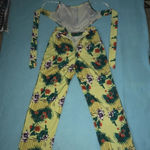 TROPICAL print jumpsuit cut out sides ties in back sexy slinky NEW size S Yellow Photo 4
