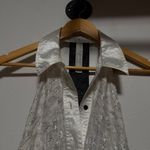 Free People  Romantics Tuxedo Halter Top Size S Collared Ruffle Metallic Photo 2