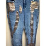 Hannah Women Size 14 Blue Denim Jeans Custom Gold Metallic Painted Accen Stretch Photo 2