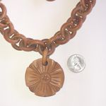 Chunky Brown Wooden Chain Boho Necklace with Carved Pendant Photo 4