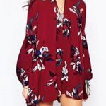 Free People Red Floral Boho Tunic Mini Dress Top Size Small Photo 0