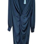Boohoo  Twisted Front Low V Midi Black Dress Sz 12 NWT Photo 0
