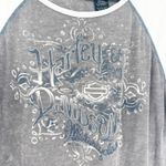 Harley Davidson Womens Grunge Crochet Lace Raglan Sleeve Graphic T Shirt Size L Gray Photo 1
