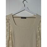 On Twelfth · Large · Ribbed Polka Dot Top · Sheer Sleeves · Square Neck · Cream Photo 2