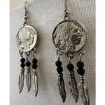 Buffalo Nickel Dream Catcher Earrings with Feather Charms Silver Photo 1