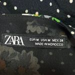 ZARA Black Floral Polka Dots Long Sleeve Ruffle Square Neck Crop Blouse Top Sz M Photo 2