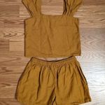 2pc Coord Fitted Button Up Tank Shorts Sz S Mustard Yellow Cottage Peasant Boho Photo 1