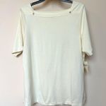 Coldwater Creek  Top XL Short Sleeve Cream Supima Cotton Boat Neck Pullover NWT Photo 0