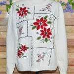 Beautiful Alfred Dunner Ladies Embroidered Christmas Poinsettia Flower Sweater L White Size L Photo 0