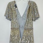 Mac Duggal 5538 Embellished V-Neck Butterfly Sleeve Column Platinum Gown, Size 4 Photo 12