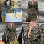 Ganni NWT Schiffer Glitter Print Long Sleeve Peplum Dress in Gold Photo 5