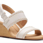 Clarks  | Women's White Leather Comfortable Espadrille Wedge Sandals, Size 7W Photo 0