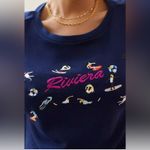 Anthropologie NWT Maeve Beach Embroidered Sweatshirt Tee Riviera Swimming Embroidery Small Photo 1