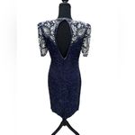 Laurence Kazar Vintage 1980s 100% silk navy blue beaded/embellished dress size L Photo 1