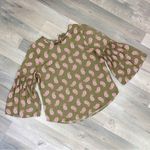 New York & Company Paisley Bell Sleeve Bow Back Blouse Shirt Olive Green Large Green Photo 15