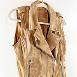 BLANK NYC Suede Leather Moto Zip Up Sleeveless Vest Camel Brown Small Photo 3